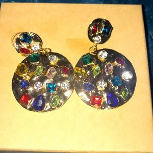 Gold multi color vintage-look gemstone earrings